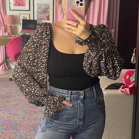 Tops - Floral Puff Sleeve Bodysuit